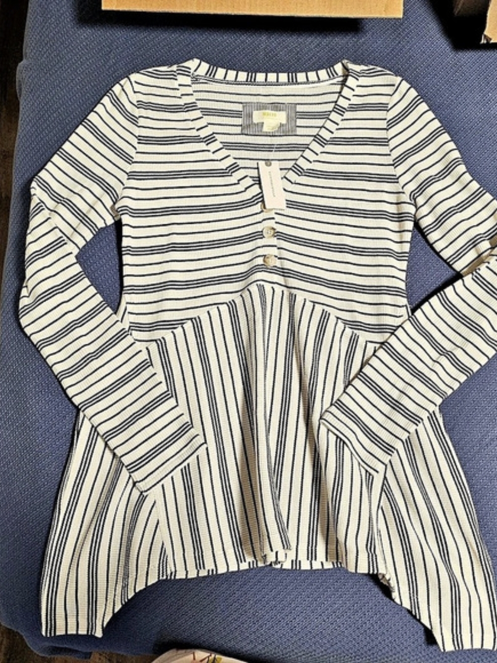Maeve Striped Long Sleeve Top in White & Black Size Small NWT